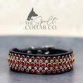 Load image into Gallery viewer, READY TO SHIP - 5 ROW BLACK LEATHER, FUCHSIA AND VIOLET CRYSTALS 28CM - 31CM