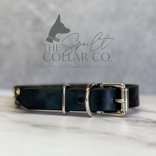 READY TO SHIP - SMALL 2 ROW BLACK LEATHER WITH VIOLET AND Iridescent CRYSTALS 24.5CM-29.5CM