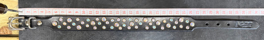 READY TO SHIP - RANDOM COSMIC CRYSTAL DESIGN, BLACK LEATHER DOG COLLAR 28CM-31CM
