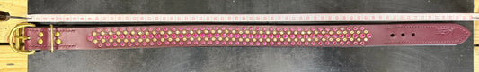 READY TO SHIP - LARGE 5 ROW BURGUNDY LEATHER, FUCHSIA AND GOLD CRYSTALS 50CM - 53CM
