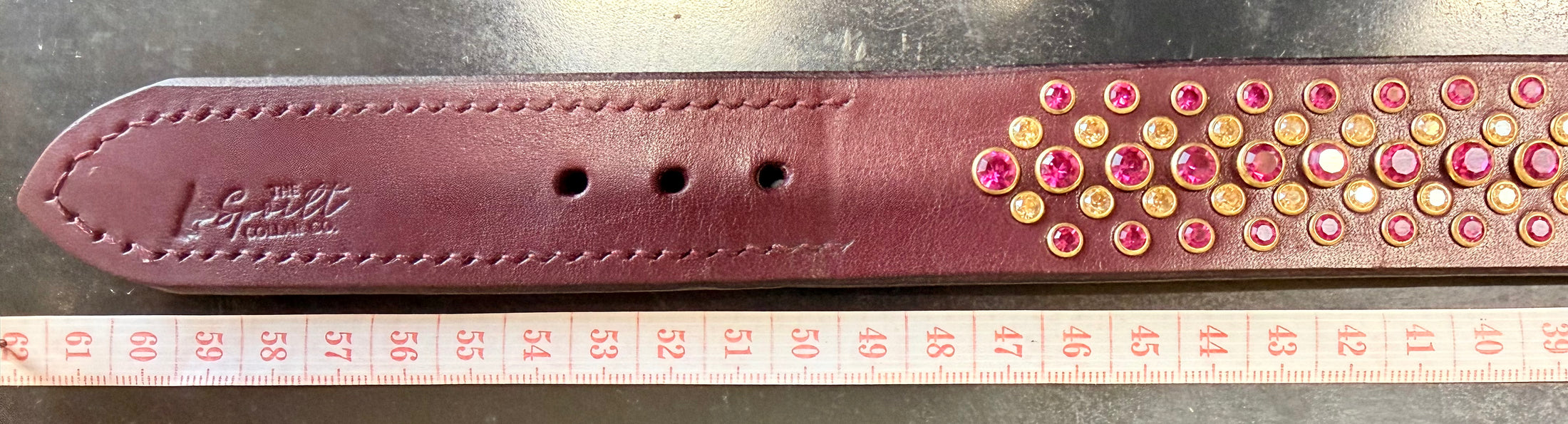 READY TO SHIP - LARGE 5 ROW BURGUNDY LEATHER, FUCHSIA AND GOLD CRYSTALS 50CM - 53CM